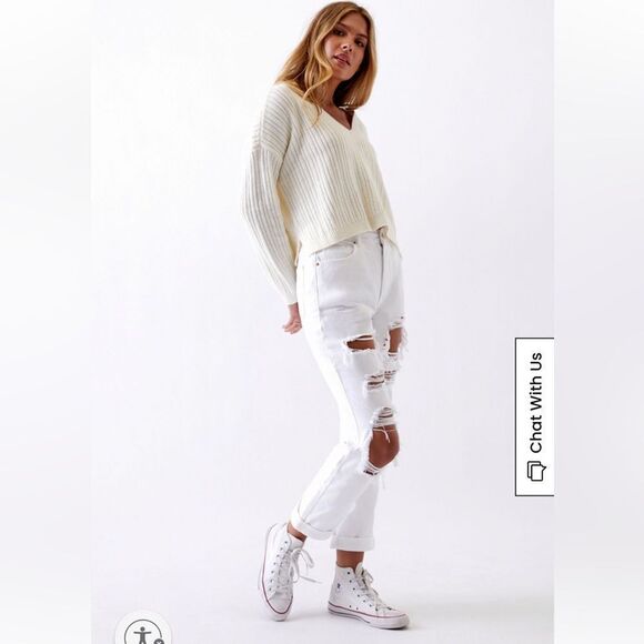 PacSun Prime Torn White Mom Jeans size 29 very distressed - Picture 2 of 14